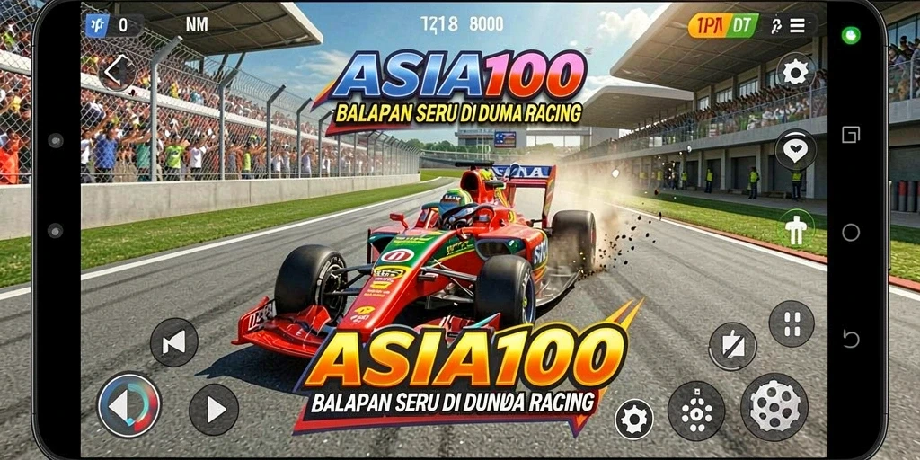 Screenshot gameplay ASIA100 menunjukkan aksi balapan yang mendebarkan.
