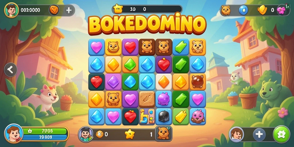 Gameplay BOKEDOMINO yang seru dan penuh warna.