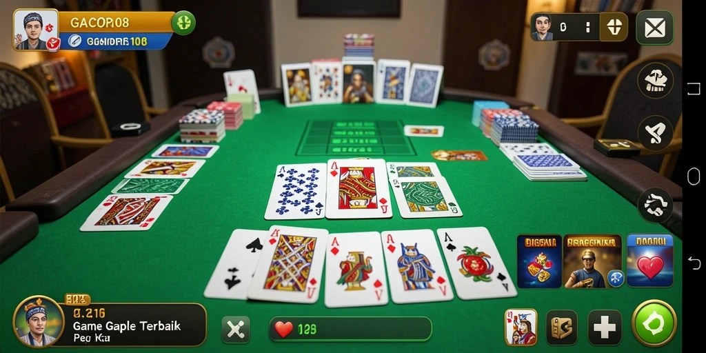 Tampilan seru dari gameplay Gaple di GACOR108 dengan kartu dan interaksi pemain.