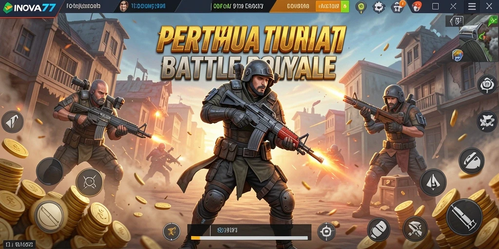 Screenshot gameplay INOVA77 yang menampilkan pertempuran epik di arena Battle Royale.