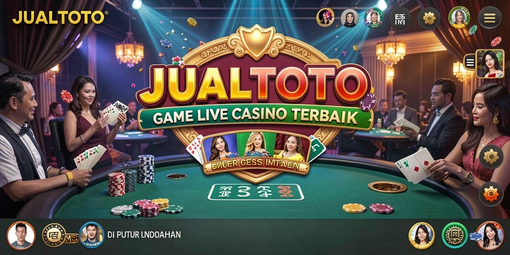 Tampilan gameplay JUALTOTO dengan dealer langsung dalam suasana kasino.