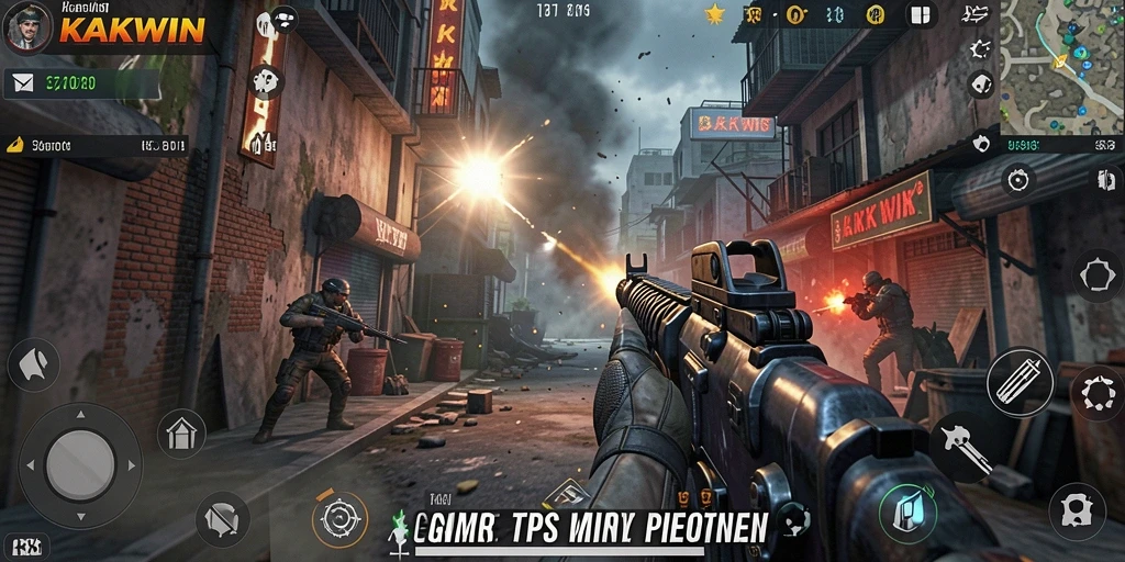 Screenshot utama KAKWIN menampilkan aksi pertempuran yang intens.