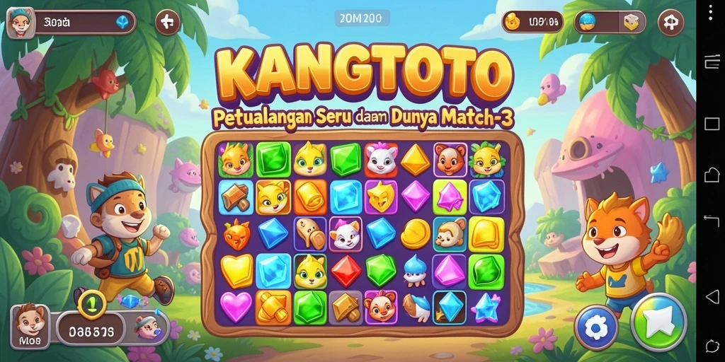 Tampilan gameplay KANGTOTO yang seru dan penuh warna dalam game Match-3.