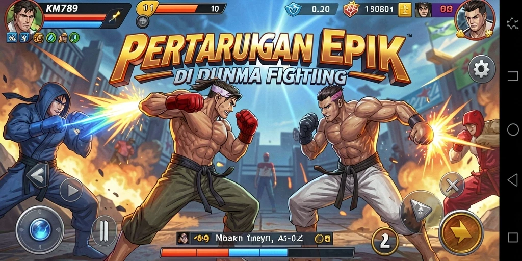 Gameplay KM789 menampilkan pertarungan seru dan karakter yang beragam.