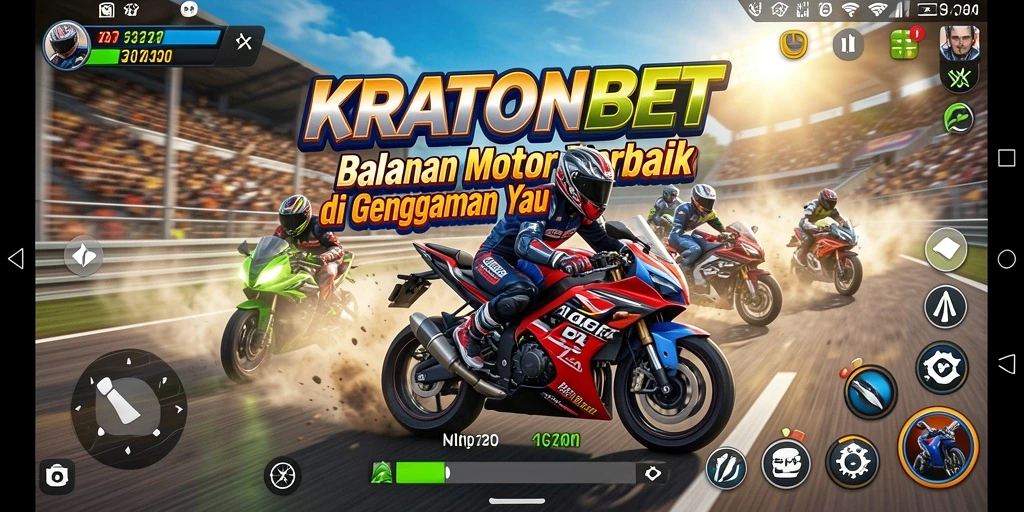 Screenshot KRATONBET menampilkan aksi balapan motor yang mendebarkan.