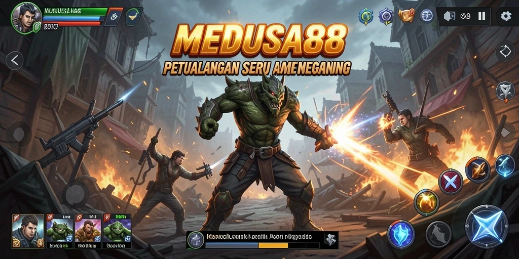 Tangkapan layar MEDUSA88 yang menggambarkan aksi mendebarkan di lapangan pertempuran.