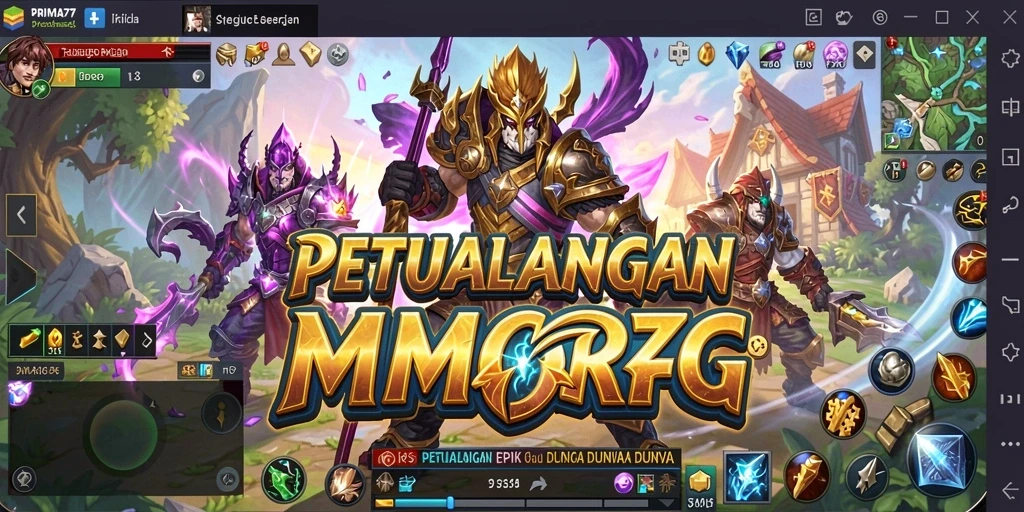 Tampilan gameplay seru dalam dunia fantasi MMORPG PRIMA77.