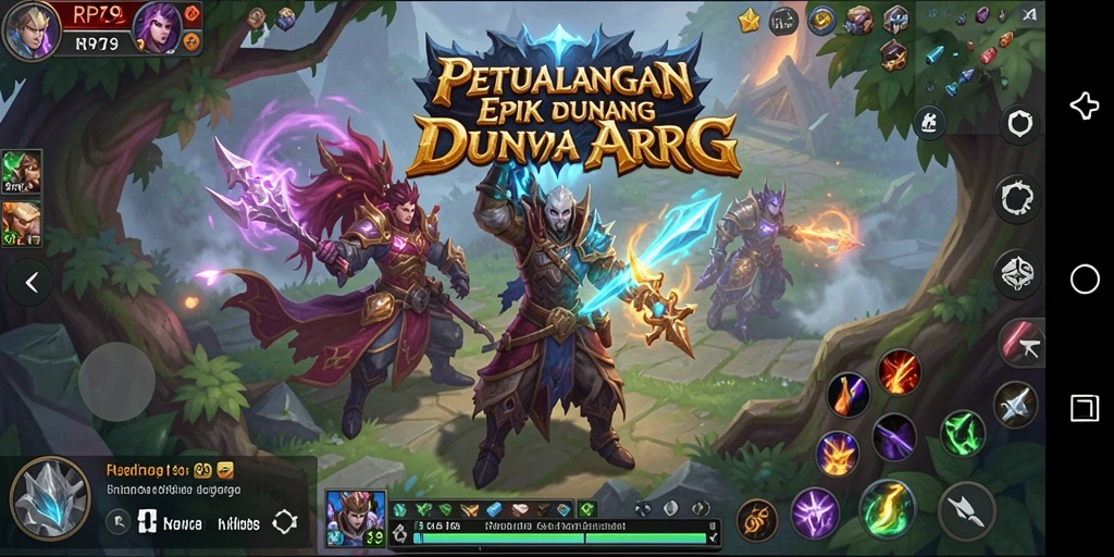 Screenshot gameplay RP79 menampilkan pertarungan epik di dunia fantasi.