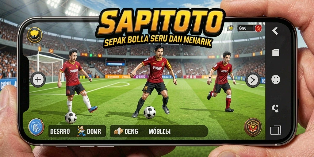 Tampilan gameplay seru di SAPITOTO dengan aksi sepak bola yang mendebarkan.