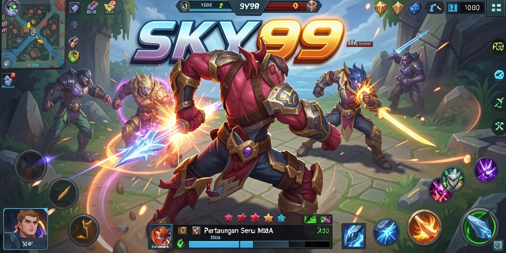 Screenshot dari gameplay seru SKY99 yang menunjukkan aksi tim dalam MOBA.