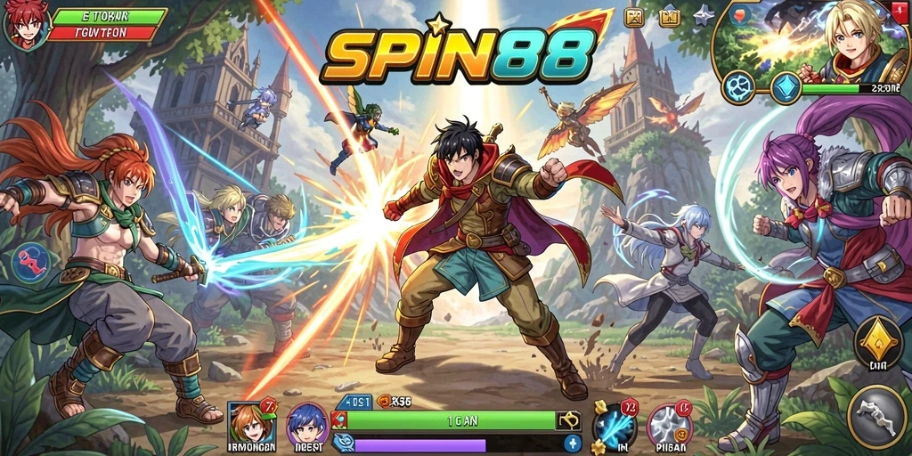 Screenshot gameplay <strong>SPIN88</strong> menampilkan aksi seru dan karakter Anime.