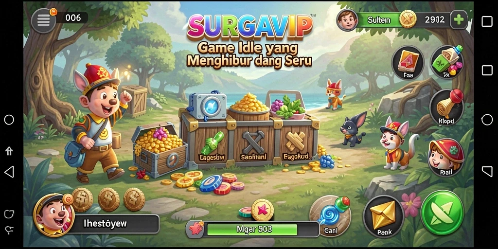 Tampilan gameplay SURGAVIP yang menarik saat karakter mengumpulkan sumber daya.