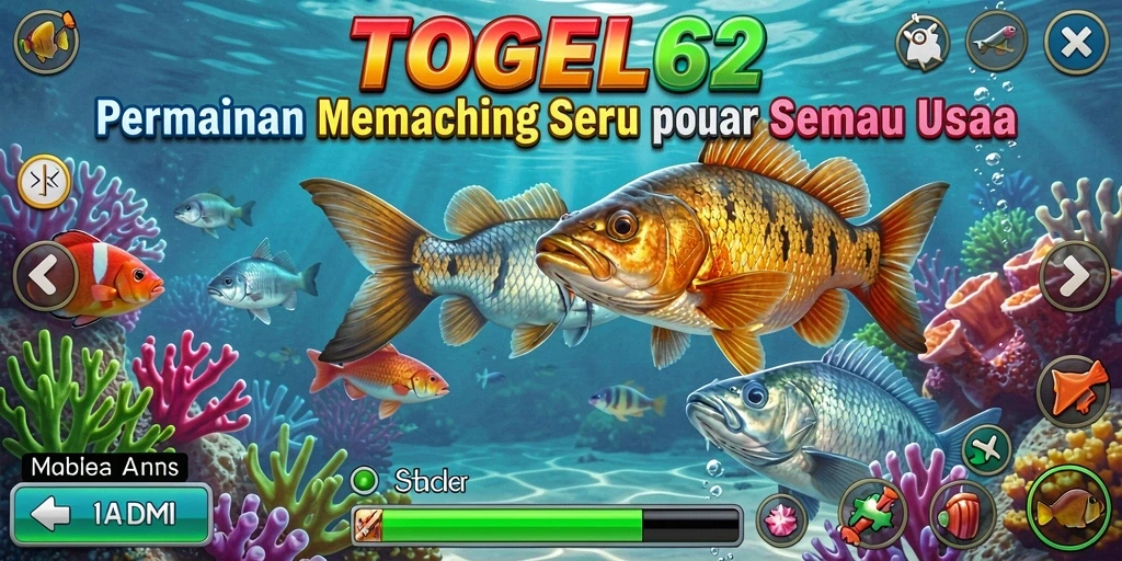 Screenshot utama game TOGEL62 menampilkan aksi seru memancing.