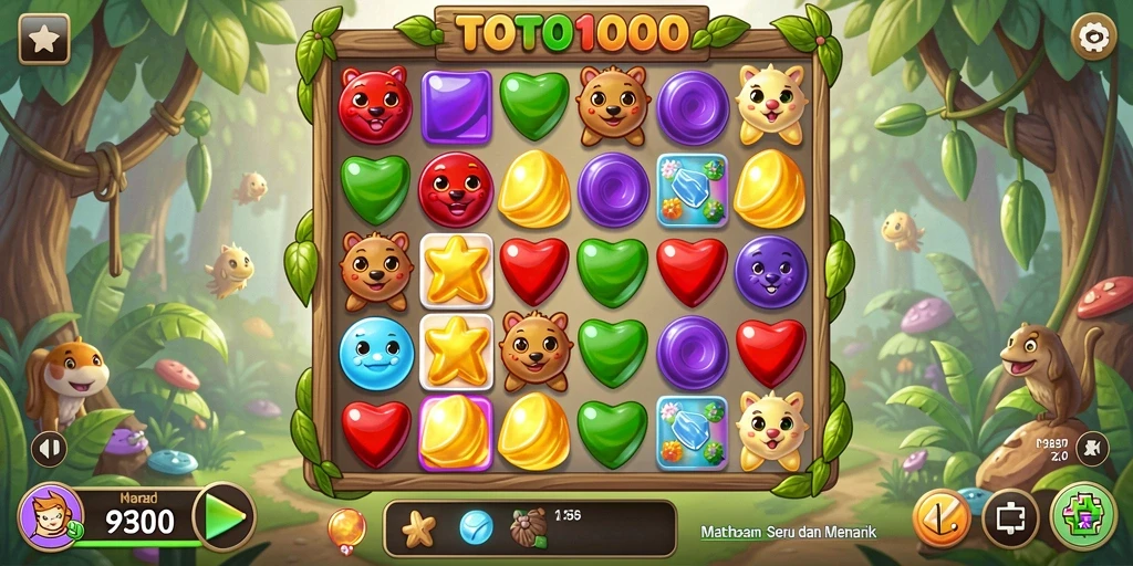 Screenshot utama TOTO1000 menampilkan pengalaman gameplay Match-3 yang seru.