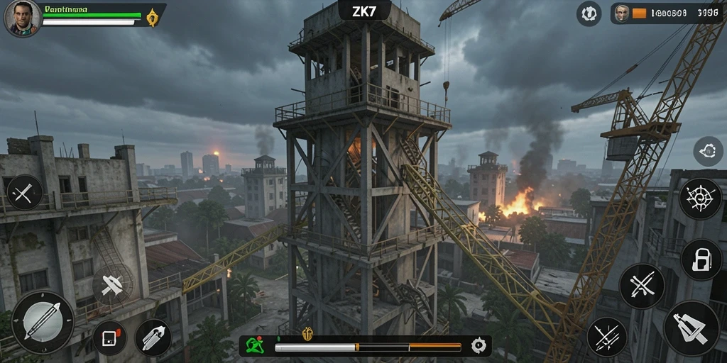 Tampilan gameplay ZK7 yang mendebarkan di medan tempur Tower Defense.